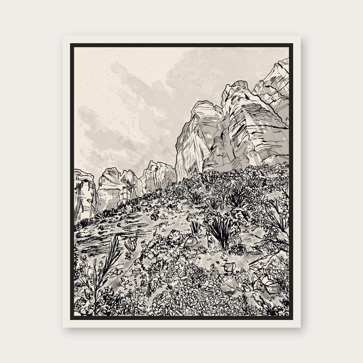 Sunday Stroll 1 Floating Frame Canvas - White floating frame