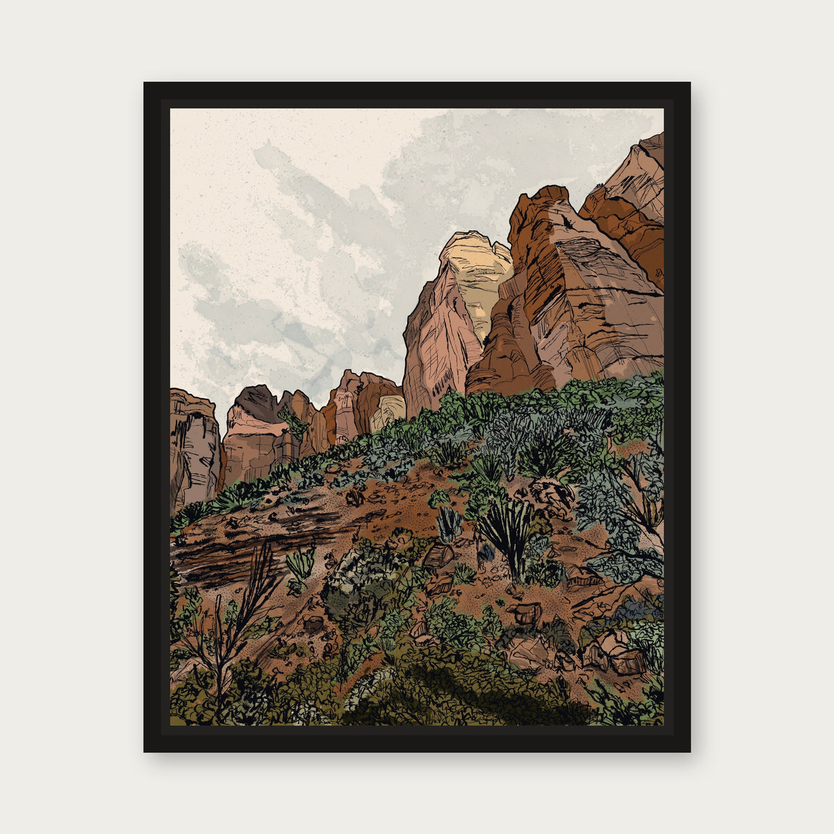 Sunday Stroll Color Floating Frame Canvas - Black floating frame