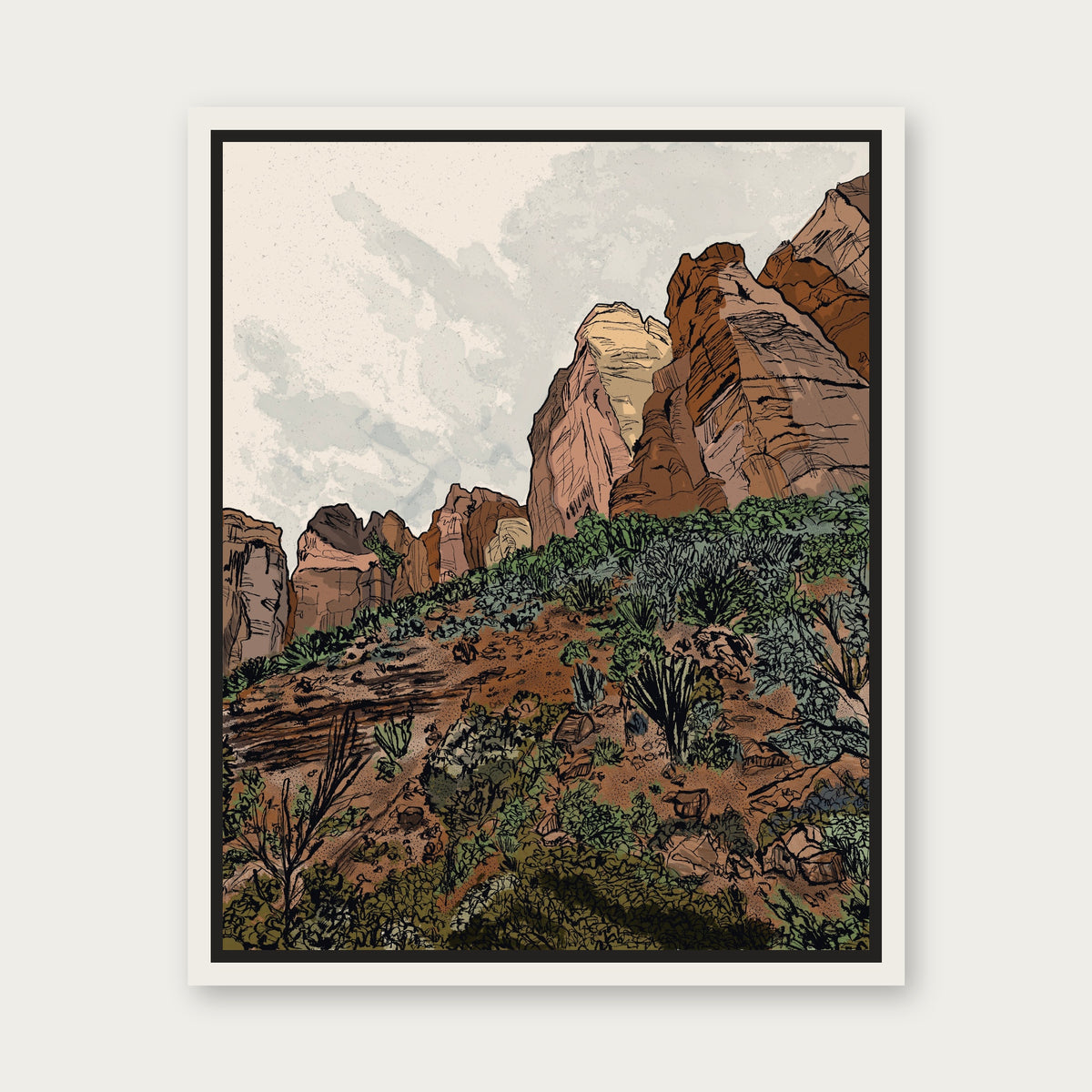 Sunday Stroll Color Floating Frame Canvas - White floating frame