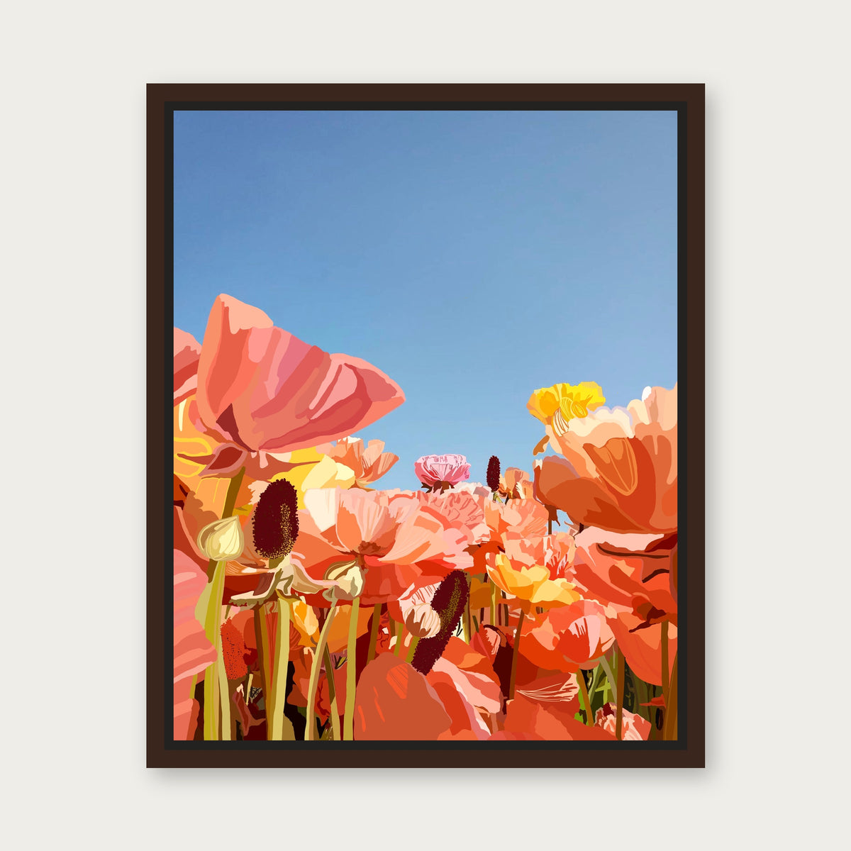 Super Bloom Floating Frame Canvas - Espresso floating frame