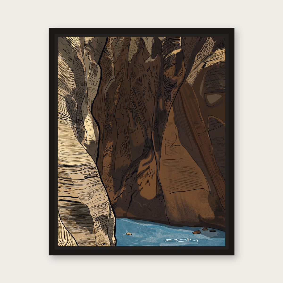 The Narrows Zion Floating Frame Canvas - Black floating frame