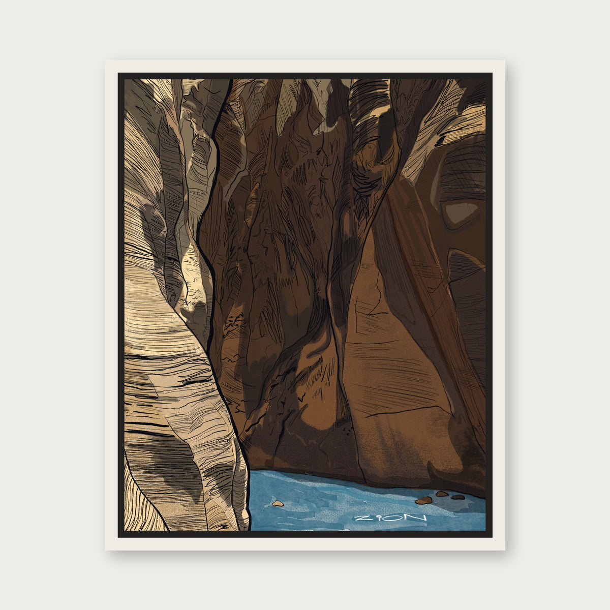 The Narrows Zion Floating Frame Canvas - White floating frame