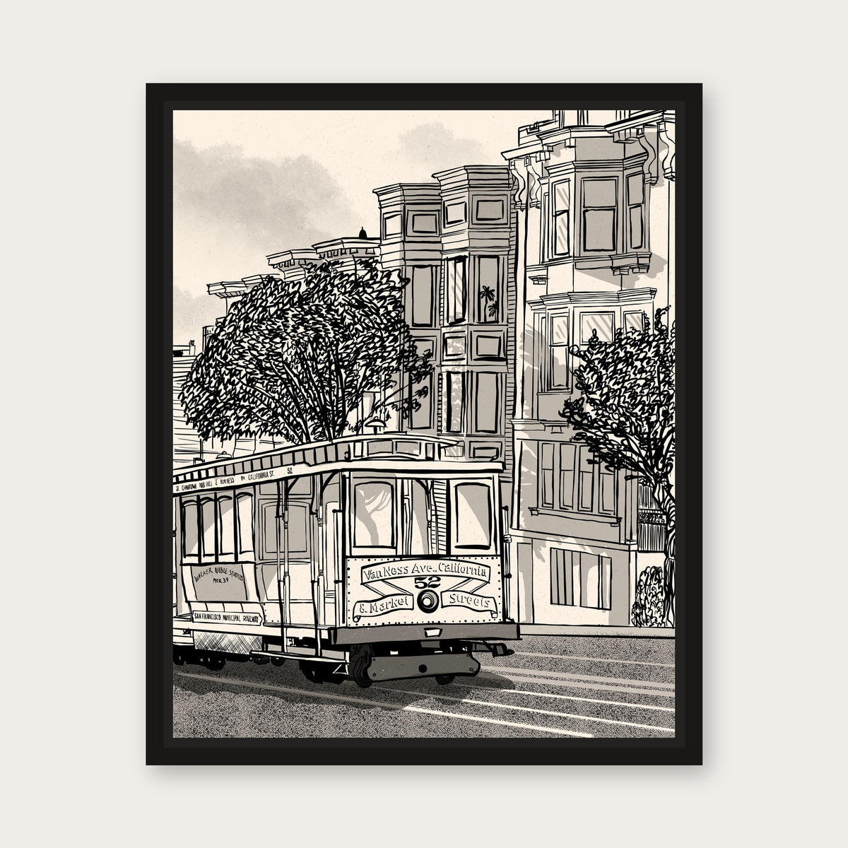 Trolley Ride San Francisco Floating Frame Canvas - Black floating frame
