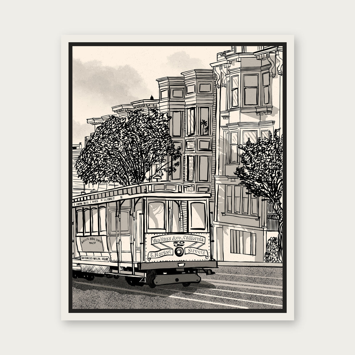 Trolley Ride San Francisco Floating Frame Canvas - White floating frame