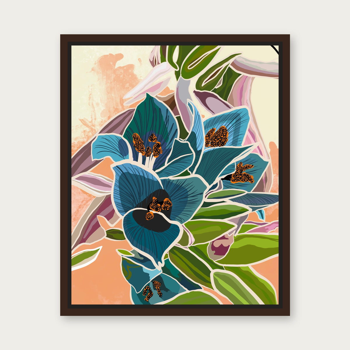 Tropics 1 Floating Frame Canvas - Espresso floating frame