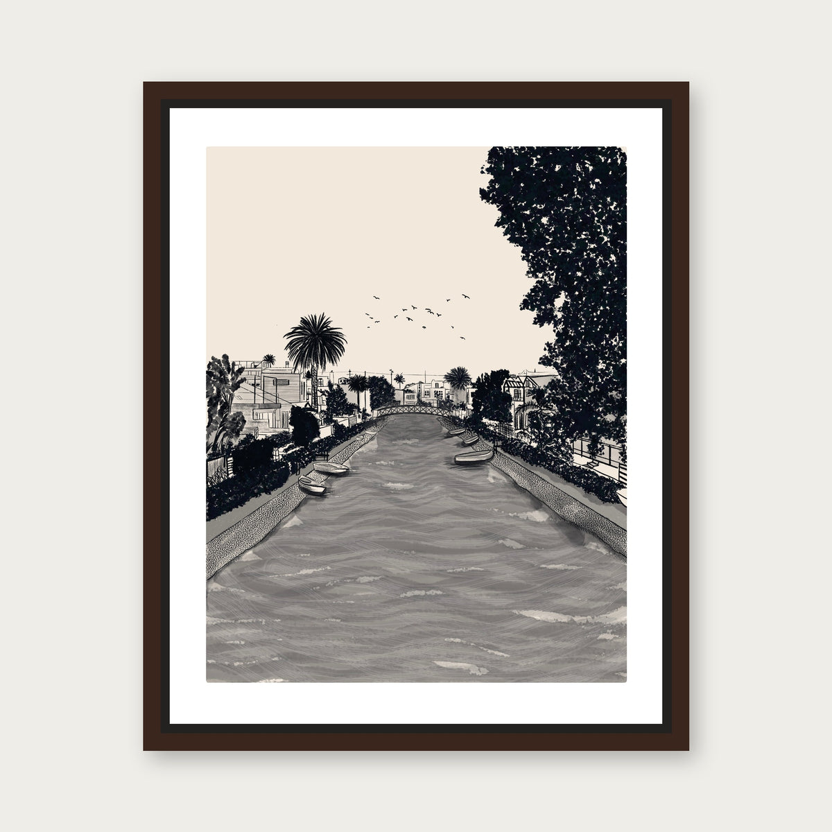 Venice Canals Floating Frame Canvas - Espresso floating frame