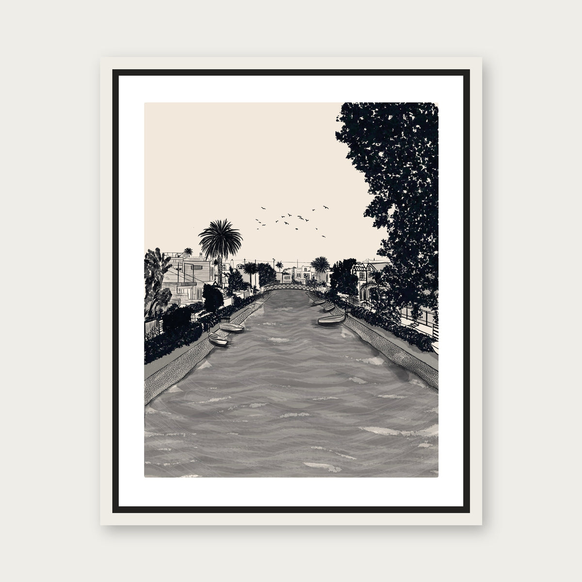 Venice Canals Floating Frame Canvas - White floating frame