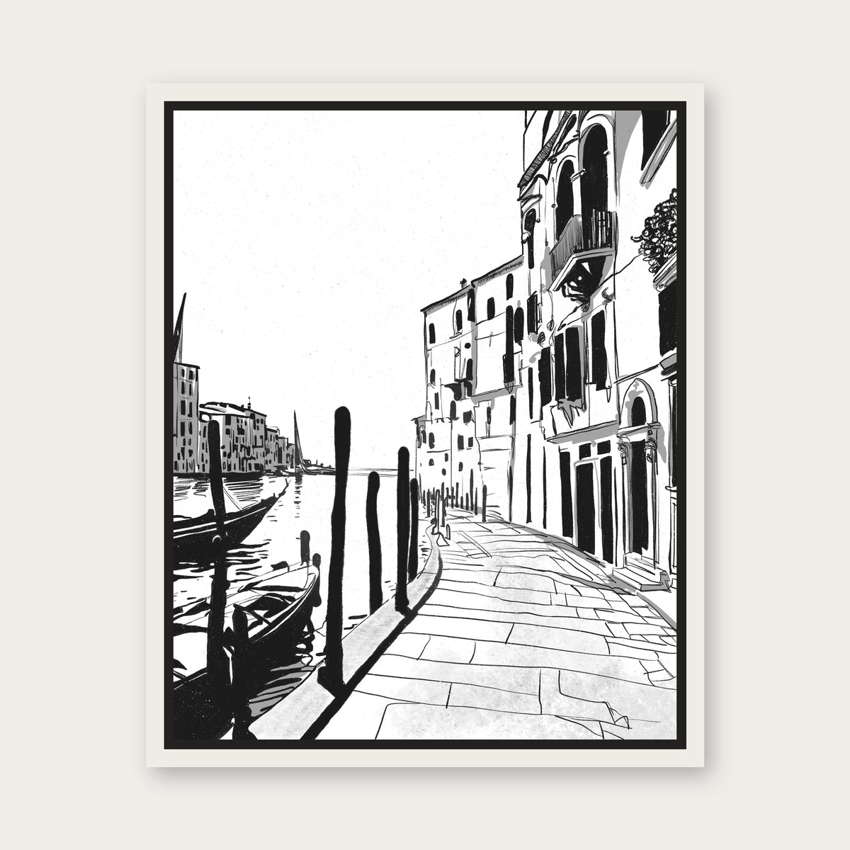 Venice In Spring Floating Frame Canvas - White floating frame