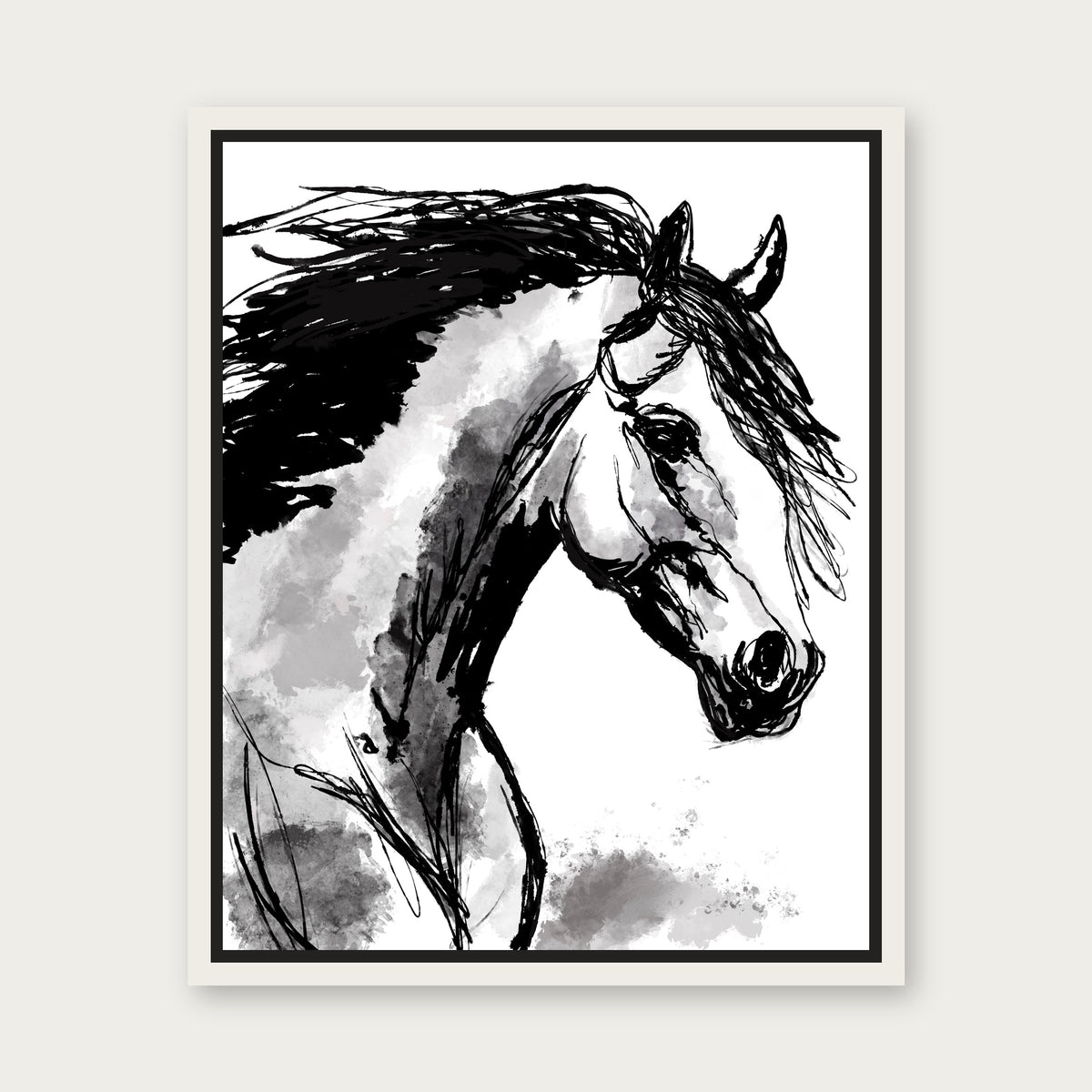Wild Horse Floating Frame Canvas - White floating frame