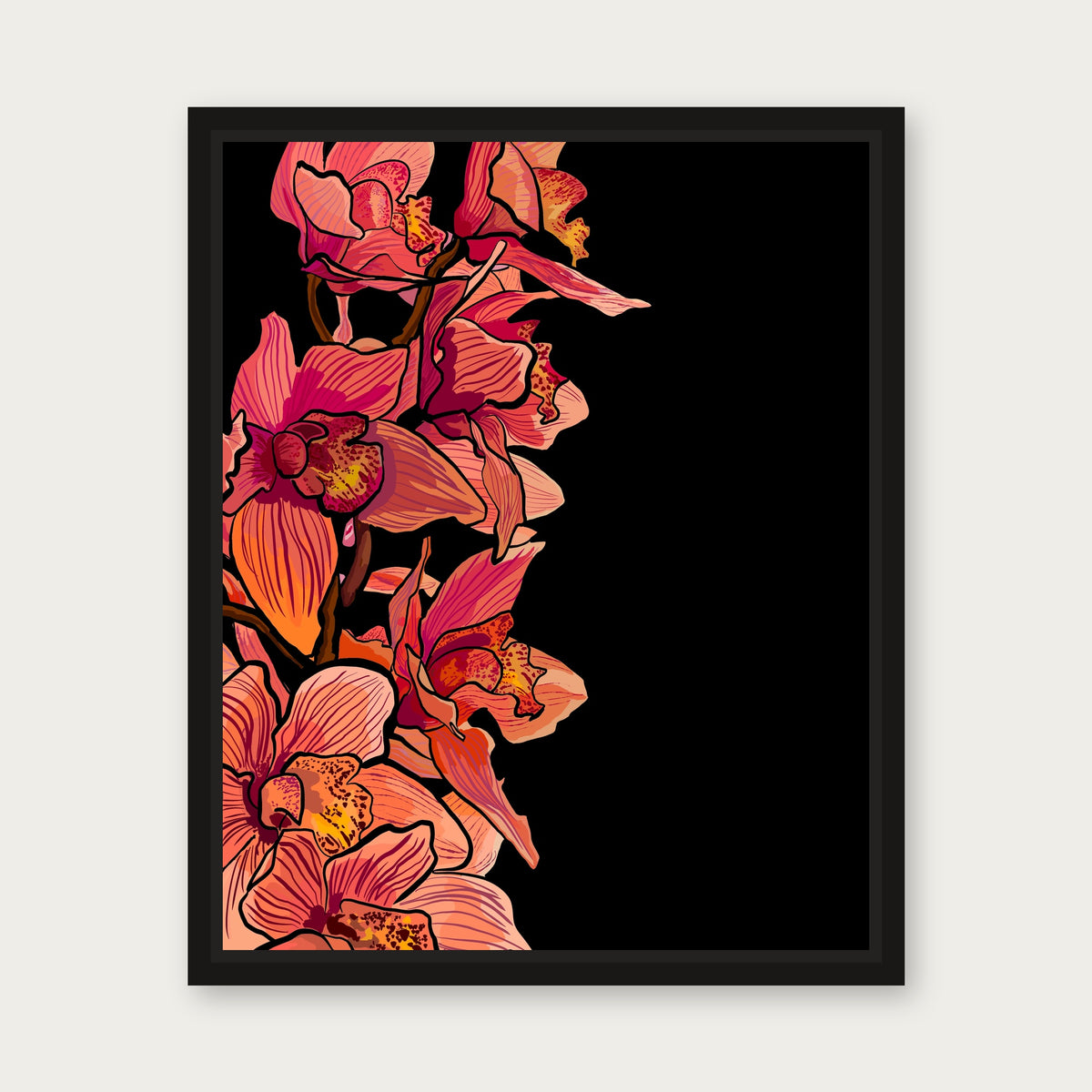 Wild Orchid Floating Frame Canvas - Black floating frame