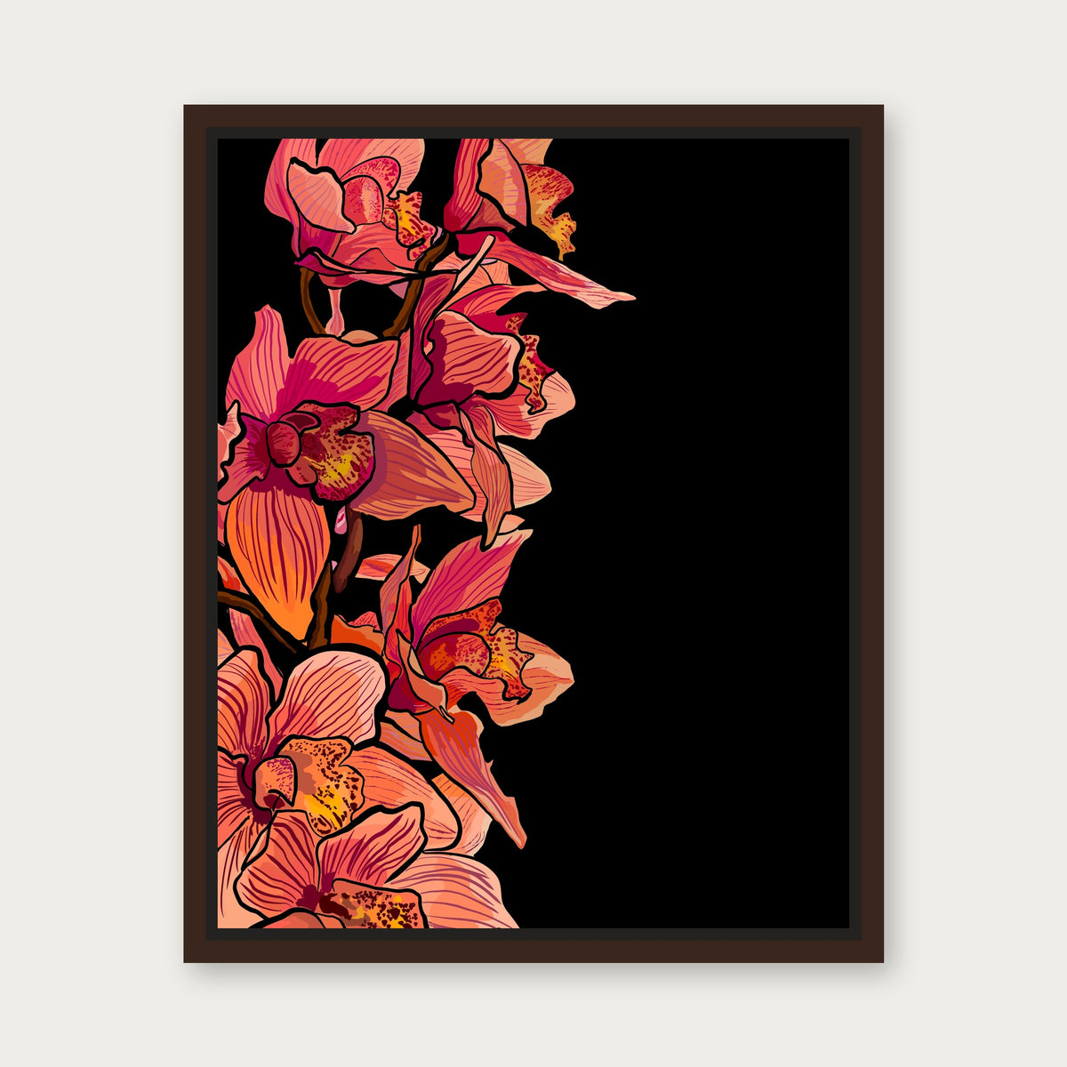 Wild Orchid Floating Frame Canvas - Espresso floating frame
