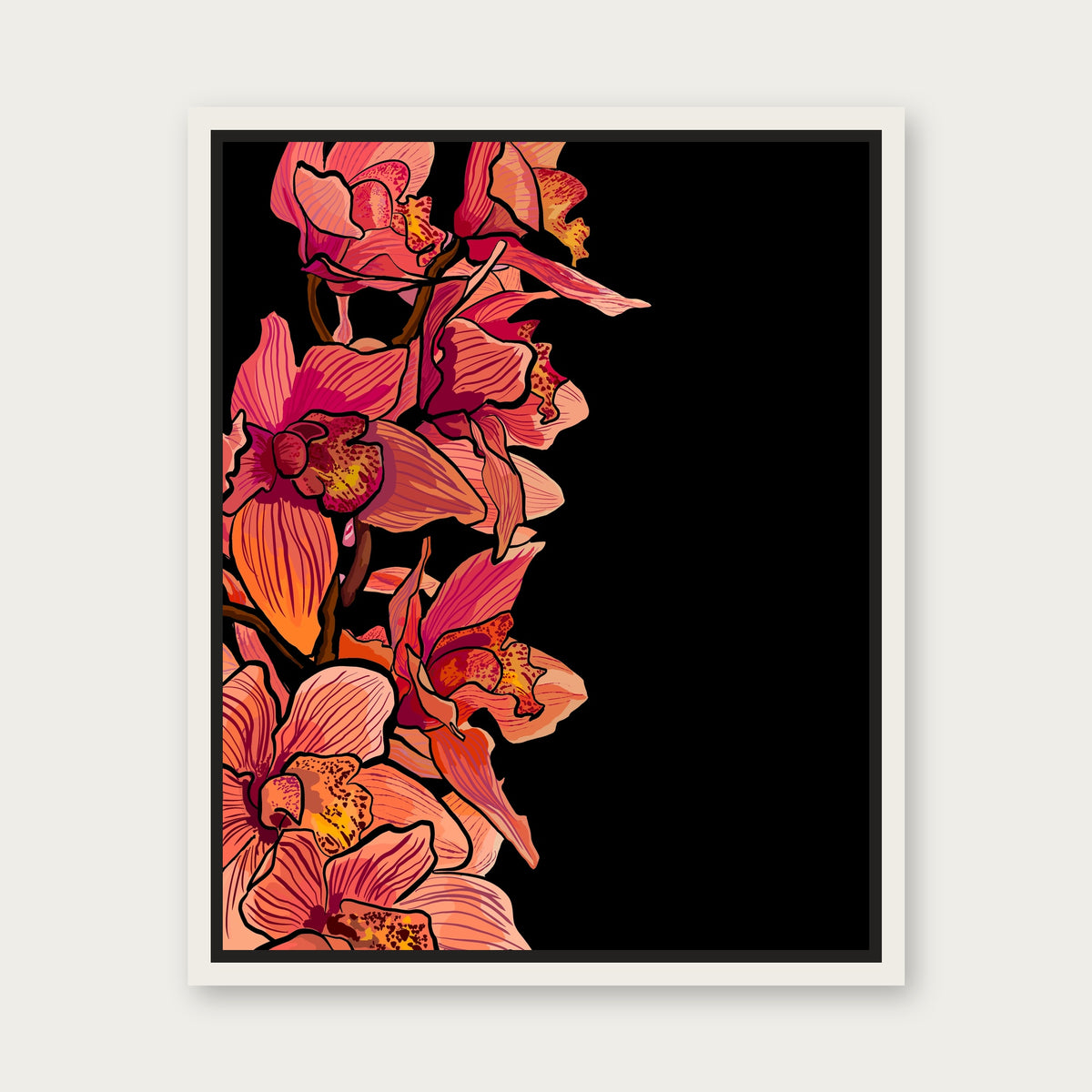 Wild Orchid Floating Frame Canvas - White floating frame