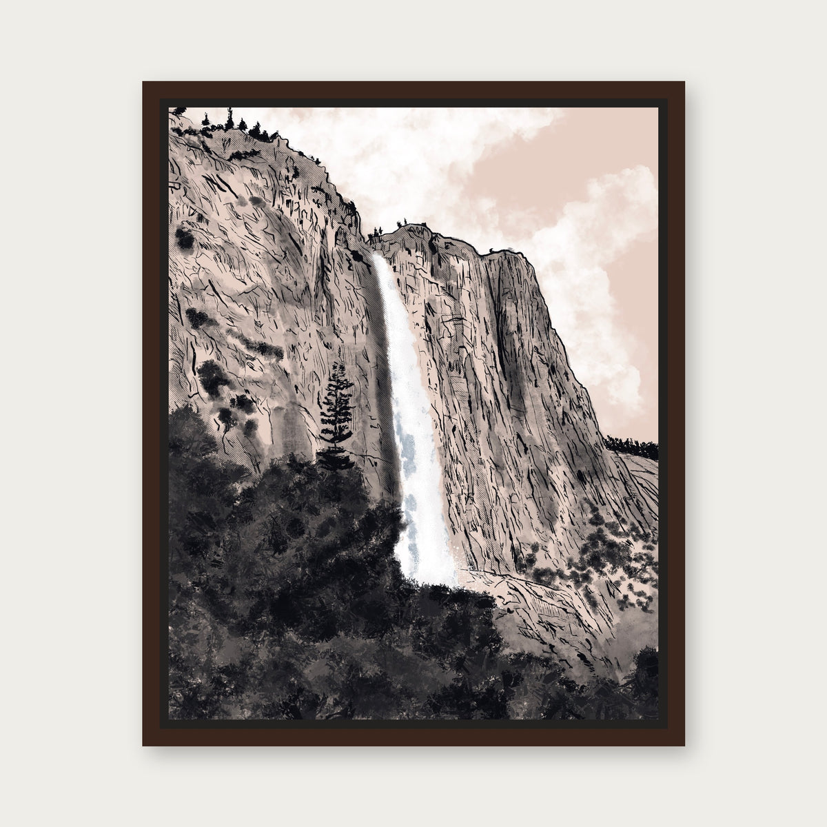 Yosemite Falls Floating Frame Canvas - Espresso floating frame