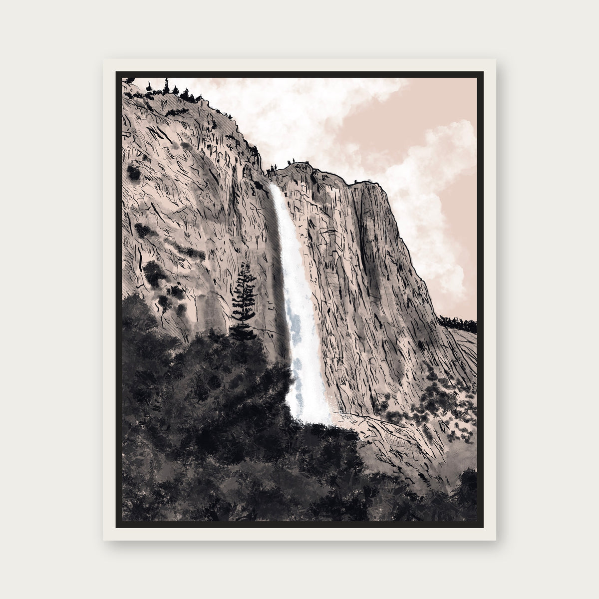 Yosemite Falls Floating Frame Canvas - White floating frame